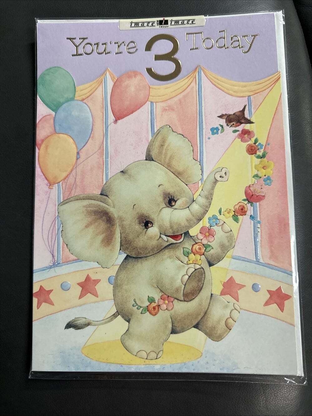 Vtg NOS 3rd Birthday Card Cute Elephant Oversized 12”x9” P-11
